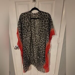 Leopard Print Kimono with Red Trim